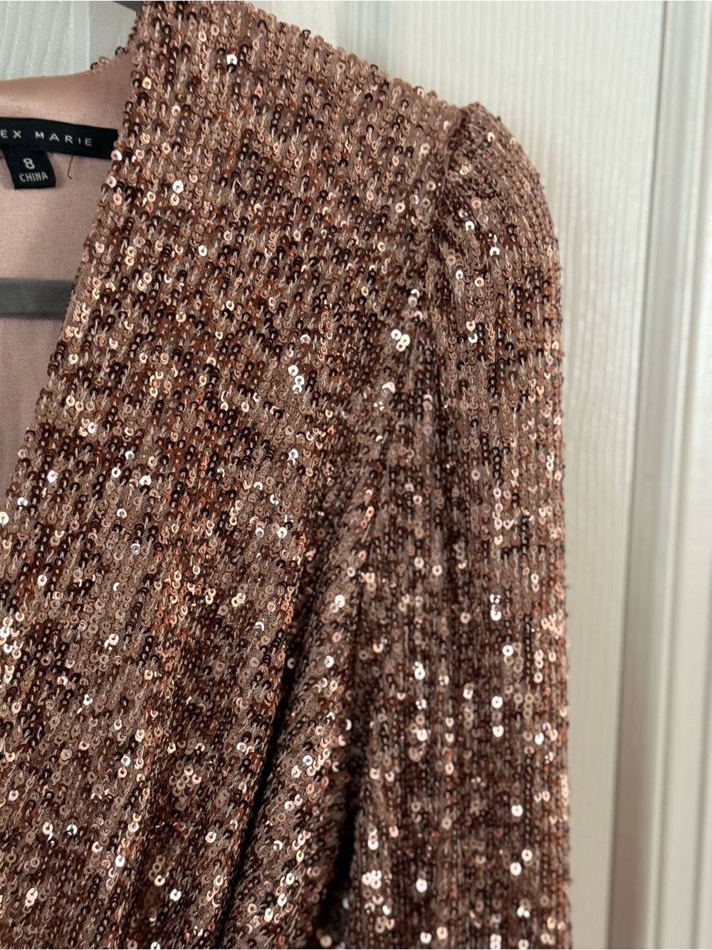Alex Marie Rose Gold Sequin Jumpsuit Size 8 Belted Wide Leg Formal - Picture 11 of 16